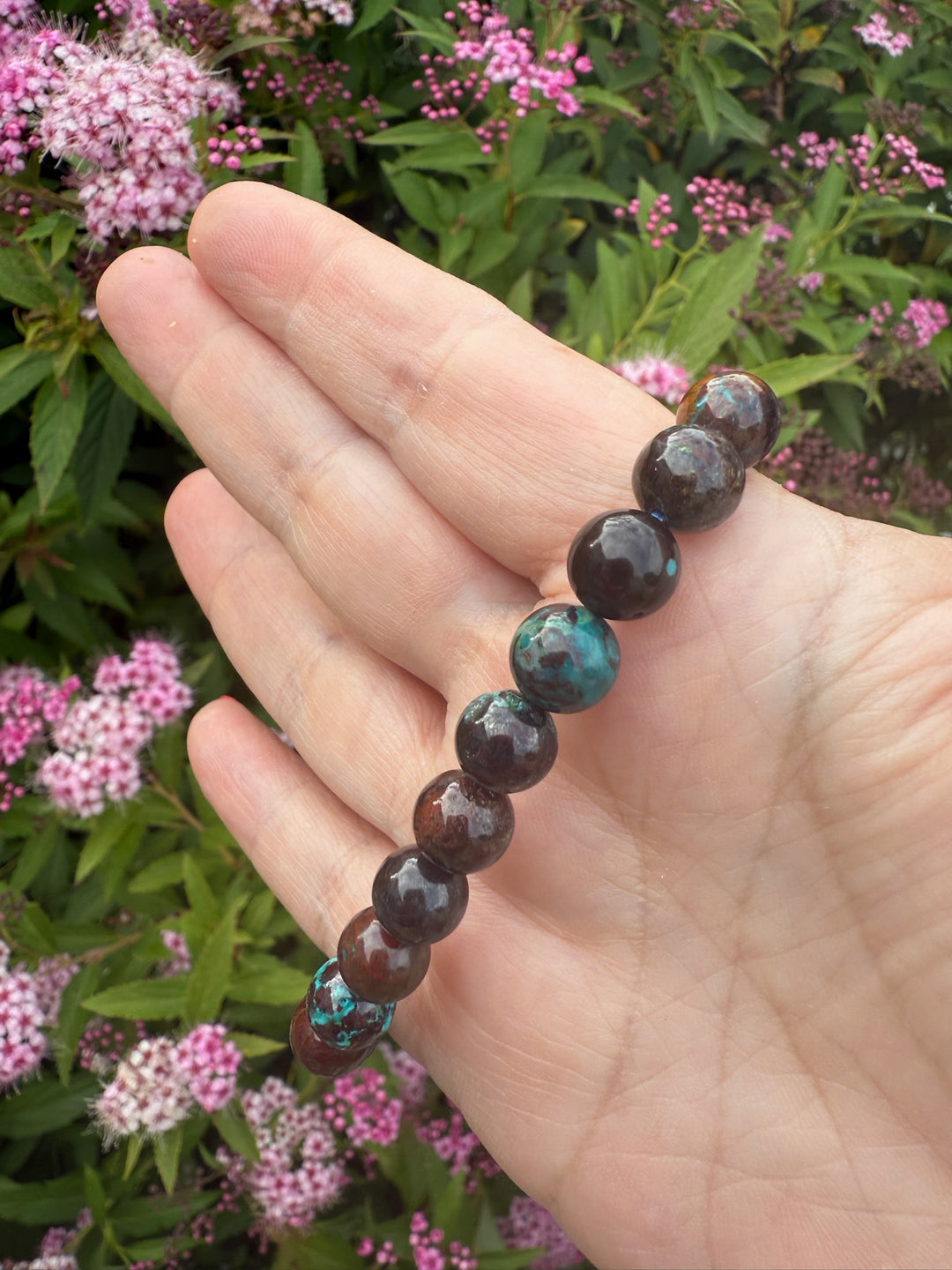 Chrysocolla and Cuprite Bracelet from Peru 8mm Beads