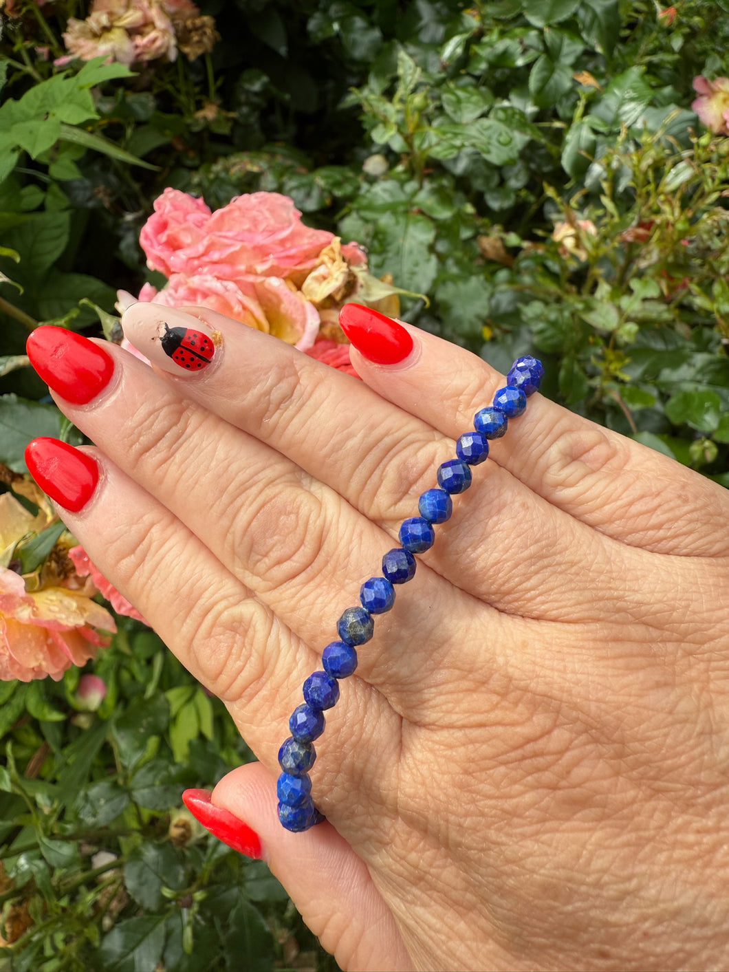 Cobalt Faceted Lapis Lazuli Bracelet 4mm Beads