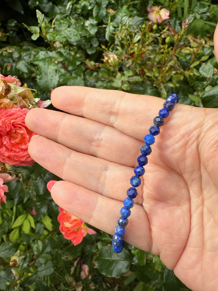 Cobalt Faceted Lapis Lazuli Bracelet 4mm Beads