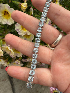 High Quality Faceted Aquamarine Set in Sterling Silver Bracelet