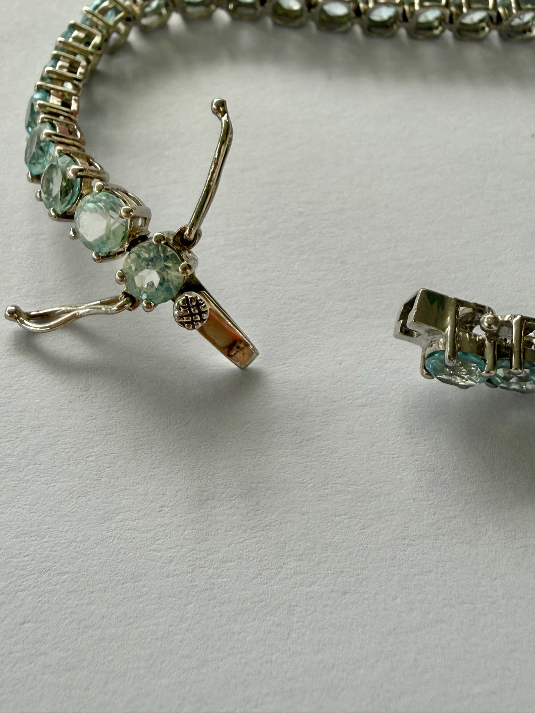 High Quality Faceted Aquamarine Set in Sterling Silver Bracelet