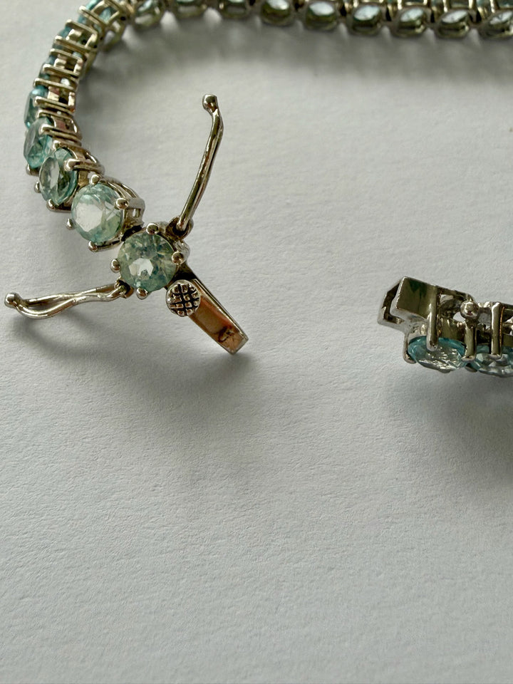 High Quality Faceted Aquamarine Set in Sterling Silver Bracelet