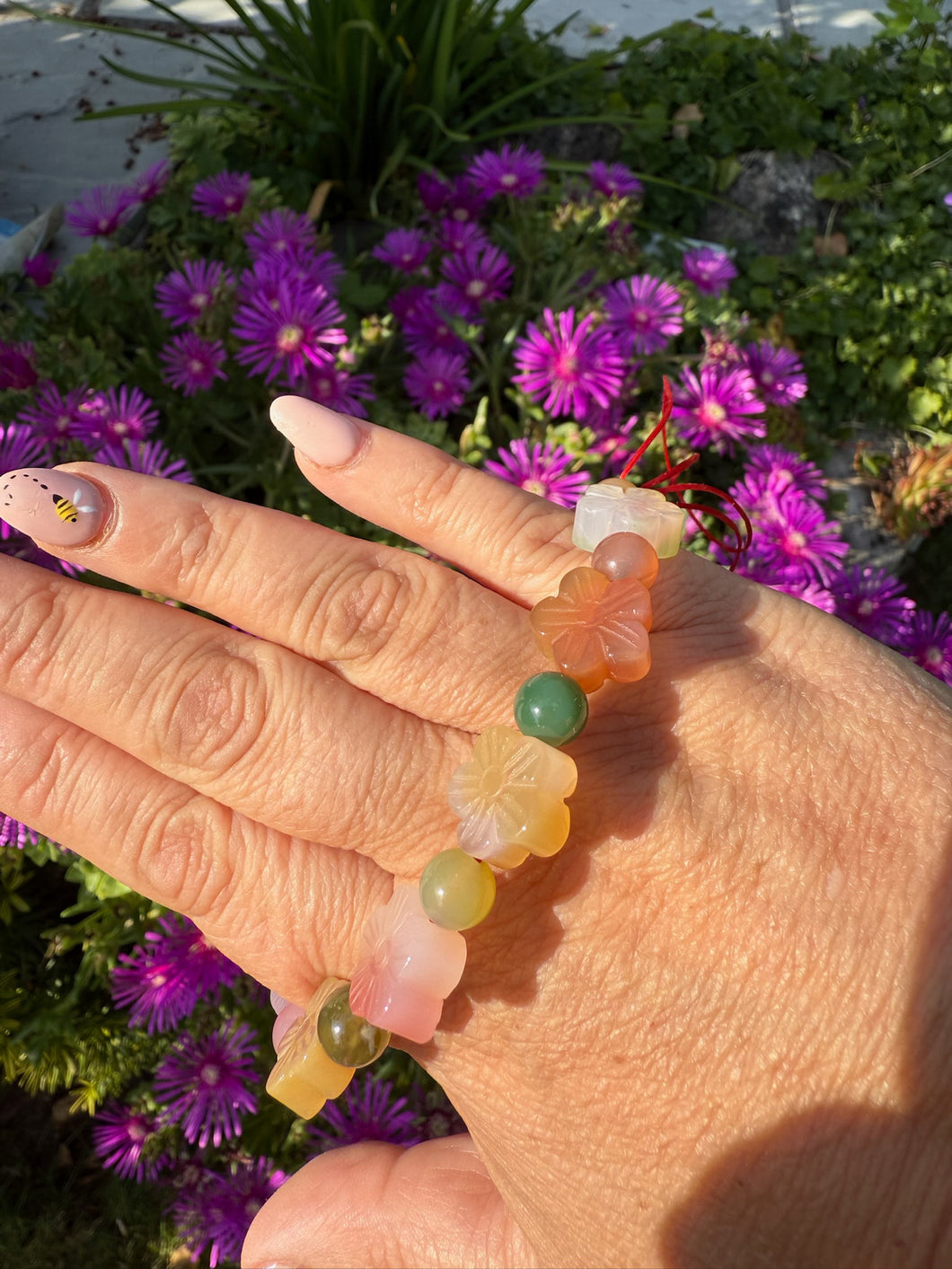 Warring States Agate Flower Bracelet 6mm Beads