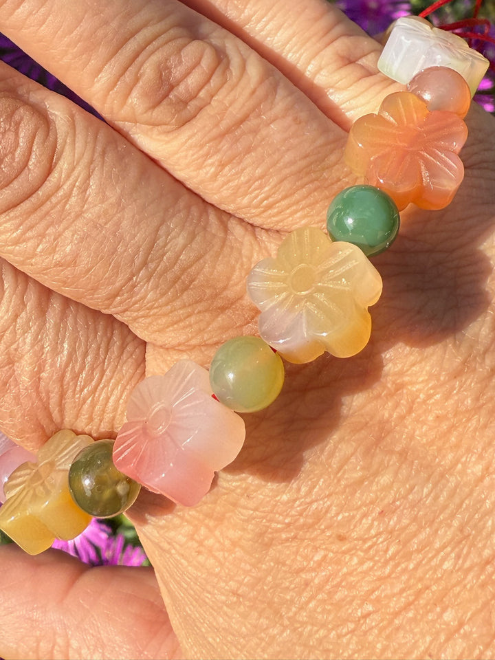Warring States Agate Flower Bracelet 6mm Beads