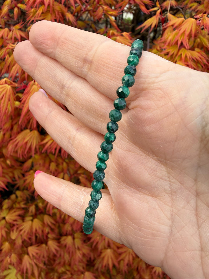 Faceted Malachite Bead Bracelet 3mm Bead