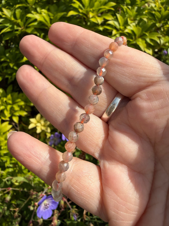 Black Moonstone Faceted Stretch Bracelet 4mm Beads