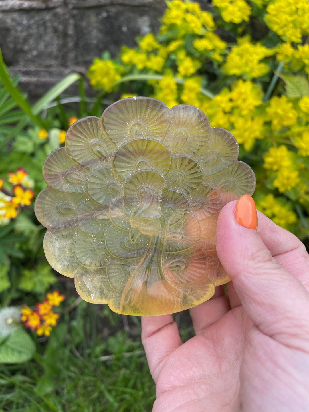 Yellow Fluorite Peacock Carving