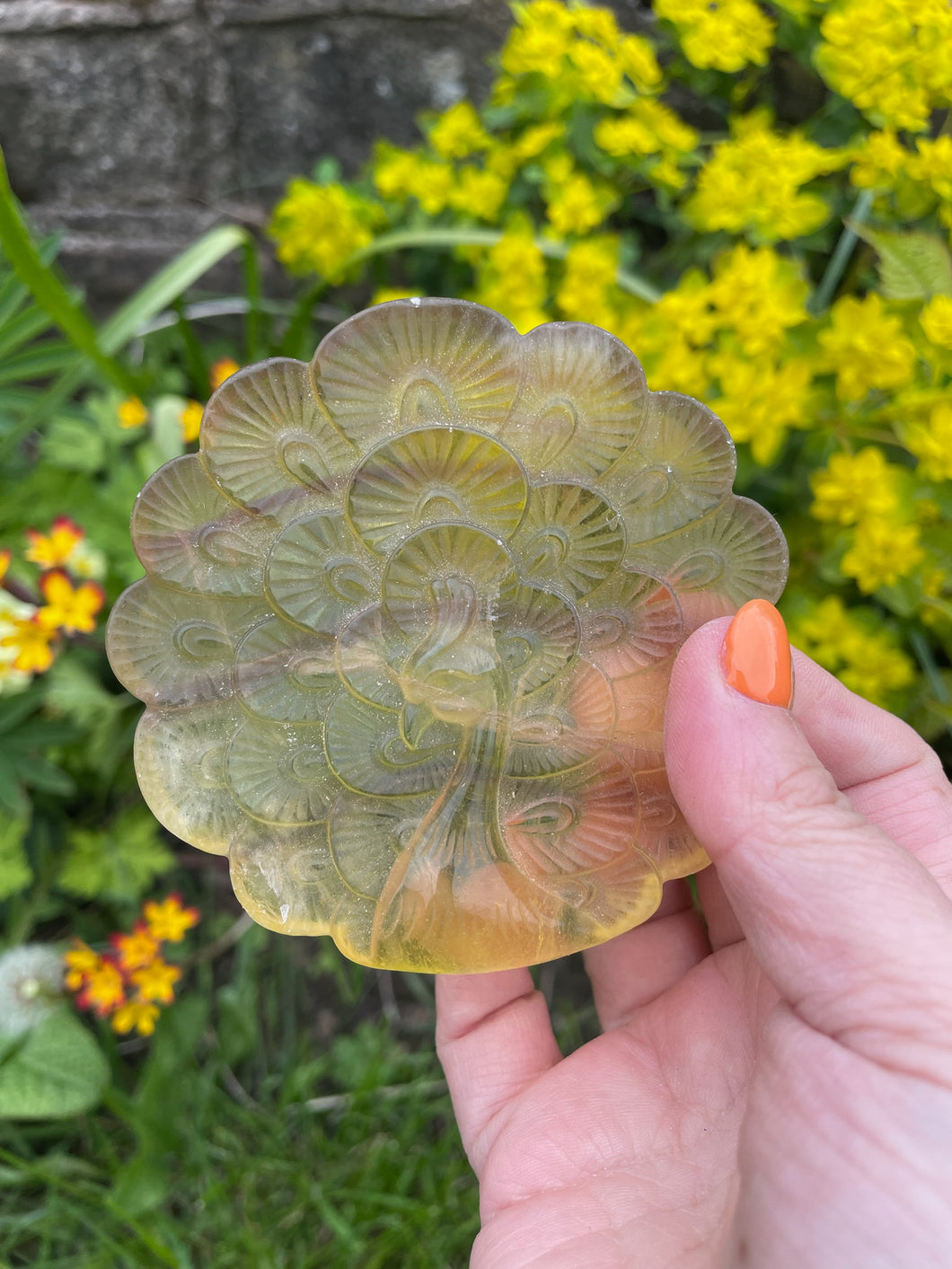 Yellow Fluorite Peacock Carving