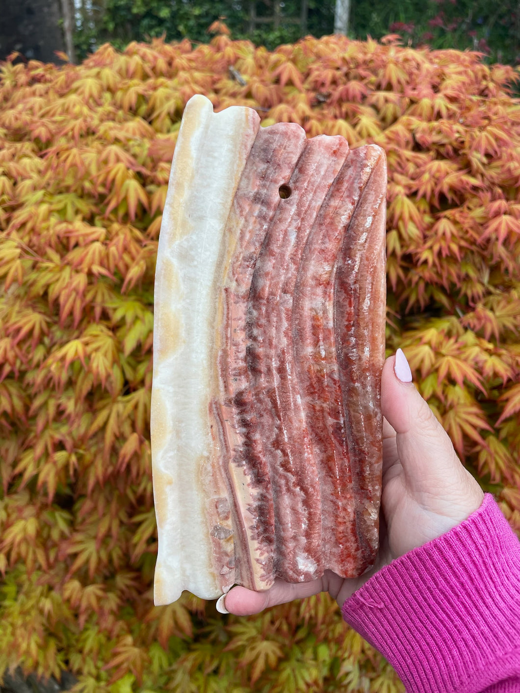 Banded Pink Calcite Slice Carving