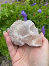 Load image into Gallery viewer, Flower Agate with Quartz Skull Carving
