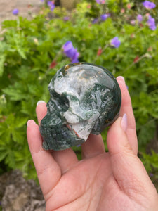Moss Agate with Druzy Skull Carving