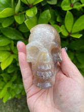 Load image into Gallery viewer, Large Druzy Quartz and Agate Skull Carving
