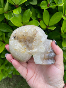 Large Druzy Quartz and Agate Skull Carving