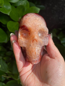 Carnelian and Quartz Skull Carving