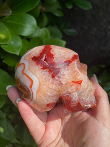 Carnelian and Quartz Skull Carving