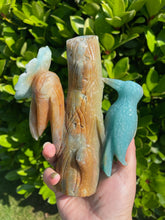 Load image into Gallery viewer, High Quality Blue Calcite and Aragonite Woodpecker Carving
