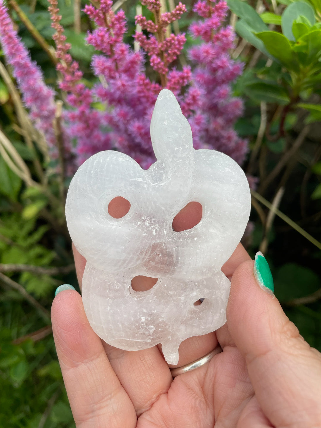 Satin Spa Selenite Snake Carving