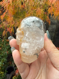 Dendritic Quartz and Golden Healer Skull Carving