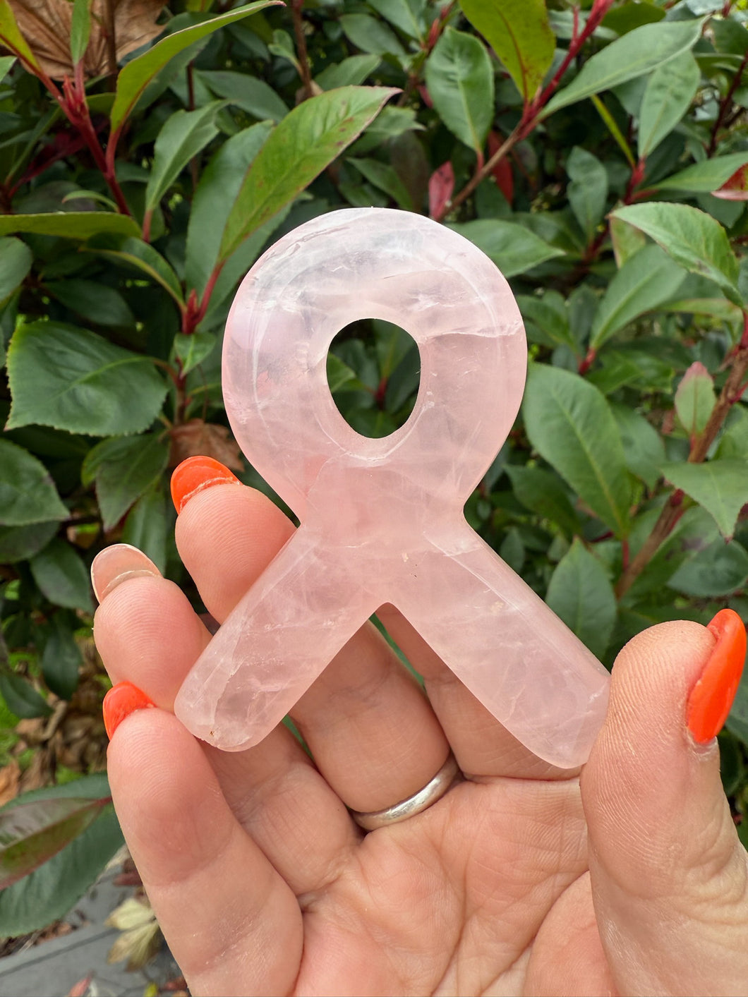 Rose Quartz Breast Cancer Ribbon Carving