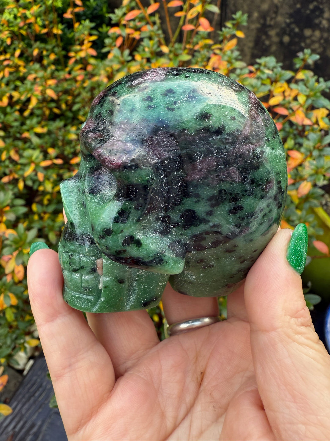 Ruby in Zoisite Skull Carving