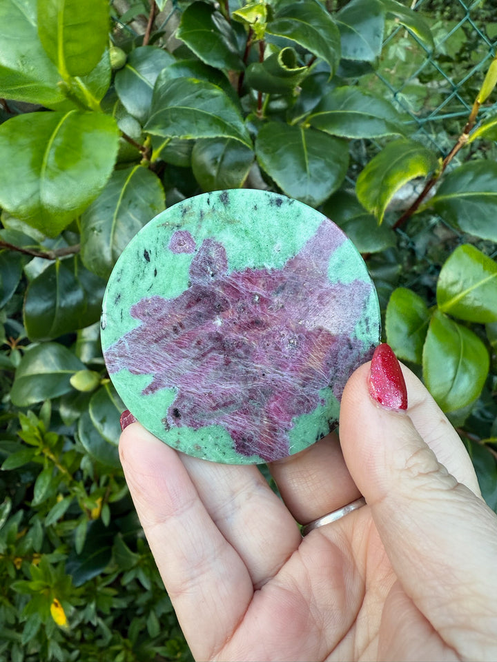 Ruby in Zoisite Disc Plate Carving