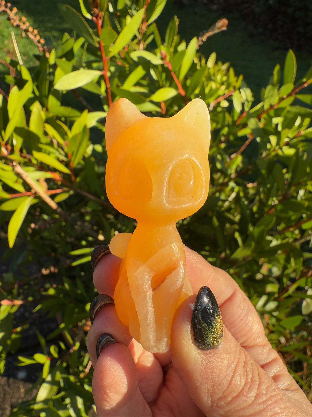 Orange Calcite Lunar Cat Carving