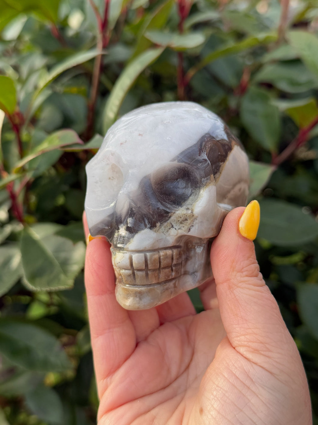 UV Reactive Volcano Agate Skull Carving