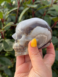 UV Reactive Volcano Agate Skull Carving