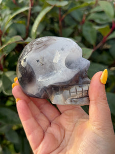 UV Reactive Volcano Agate Skull Carving