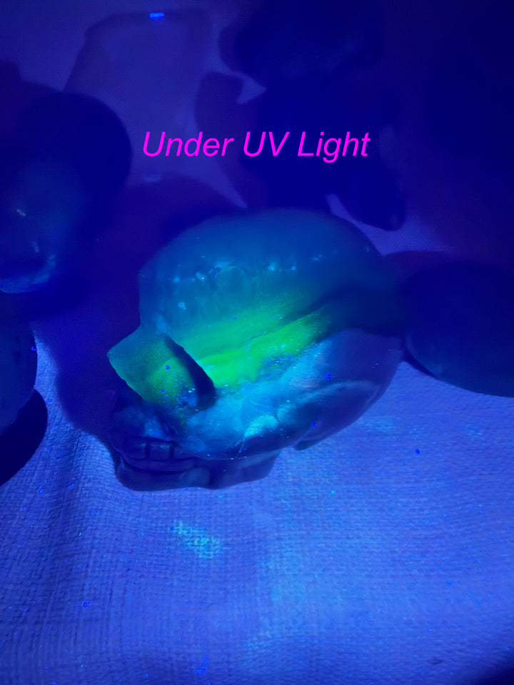 UV Reactive Volcano Agate Skull Carving