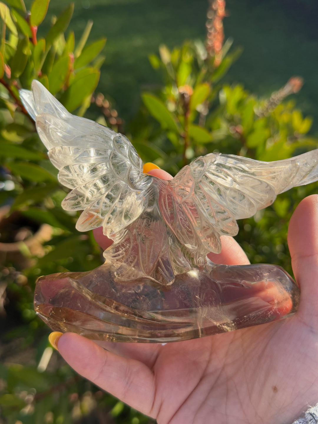 High Quality Smoky Quartz Eagle Carving with Stand