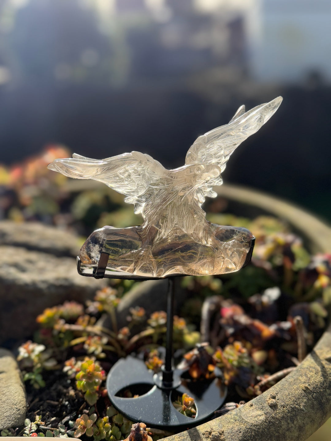 High Quality Smoky Quartz Eagle Carving with Stand