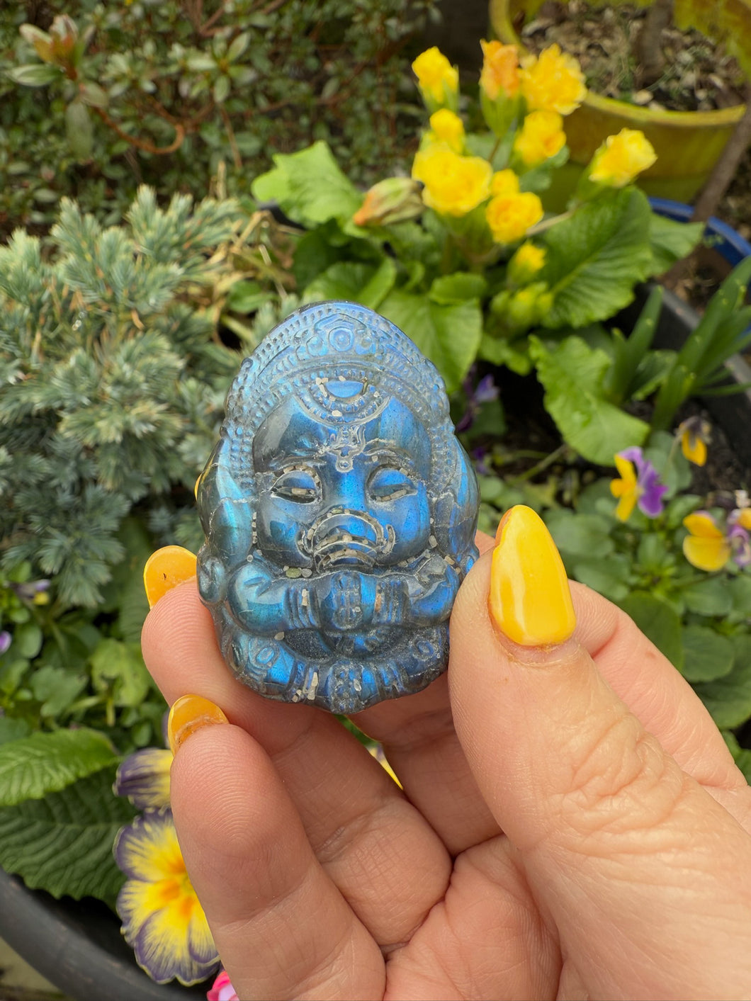 Blue Flash Labradorite Ganesh Carving