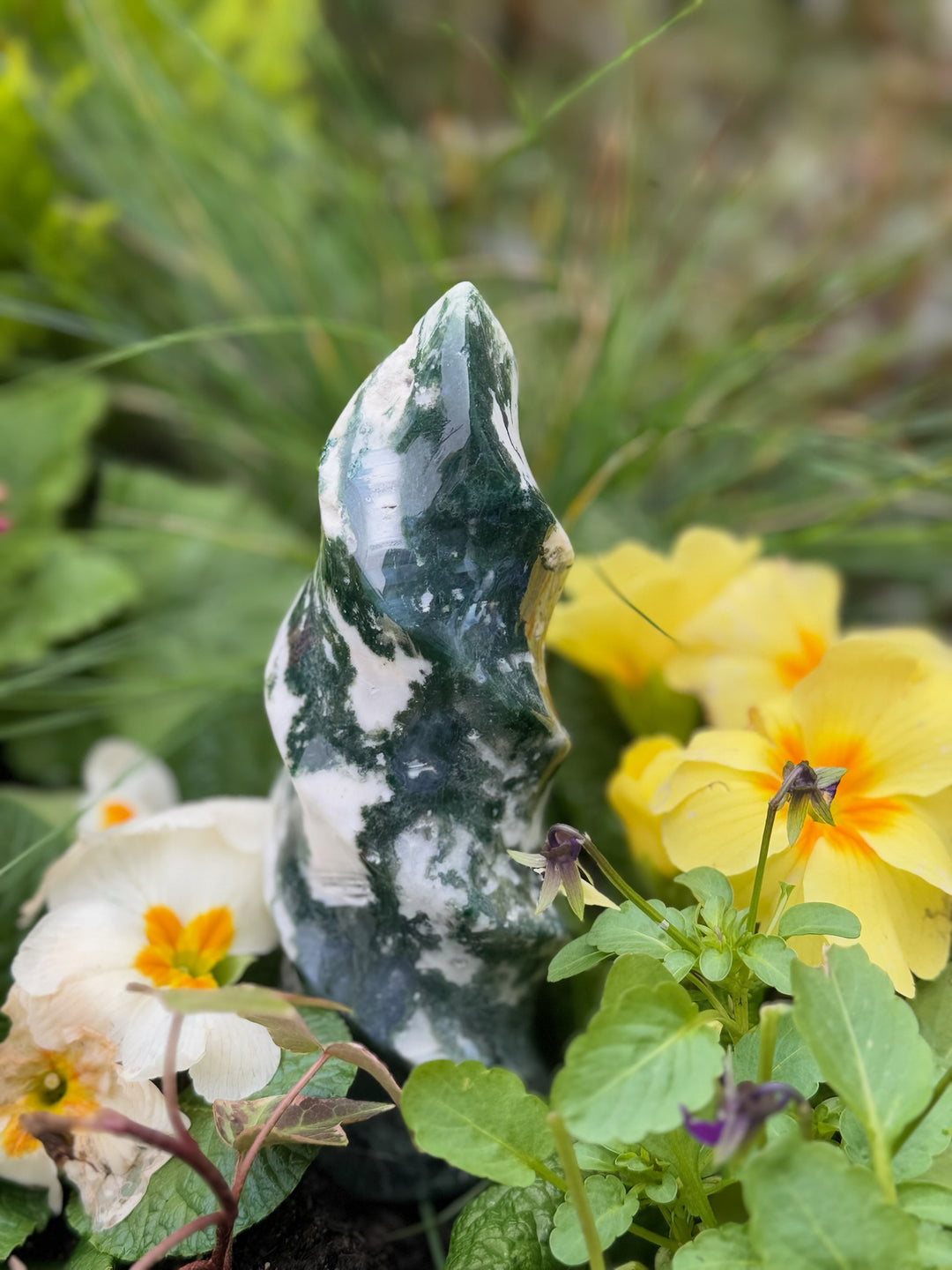Large Moss Agate Flame Carving