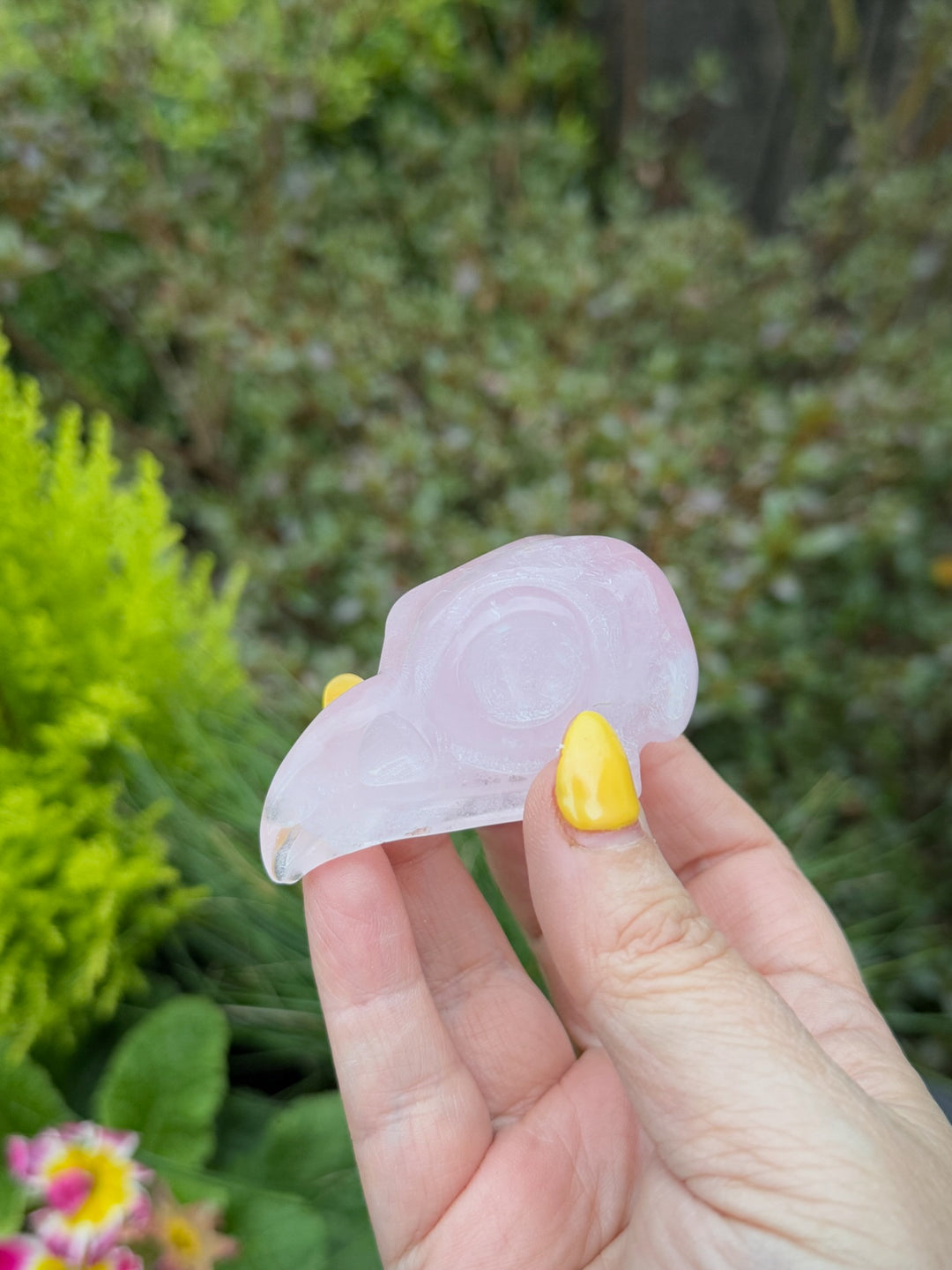Rose Quartz Raven Skull Carving