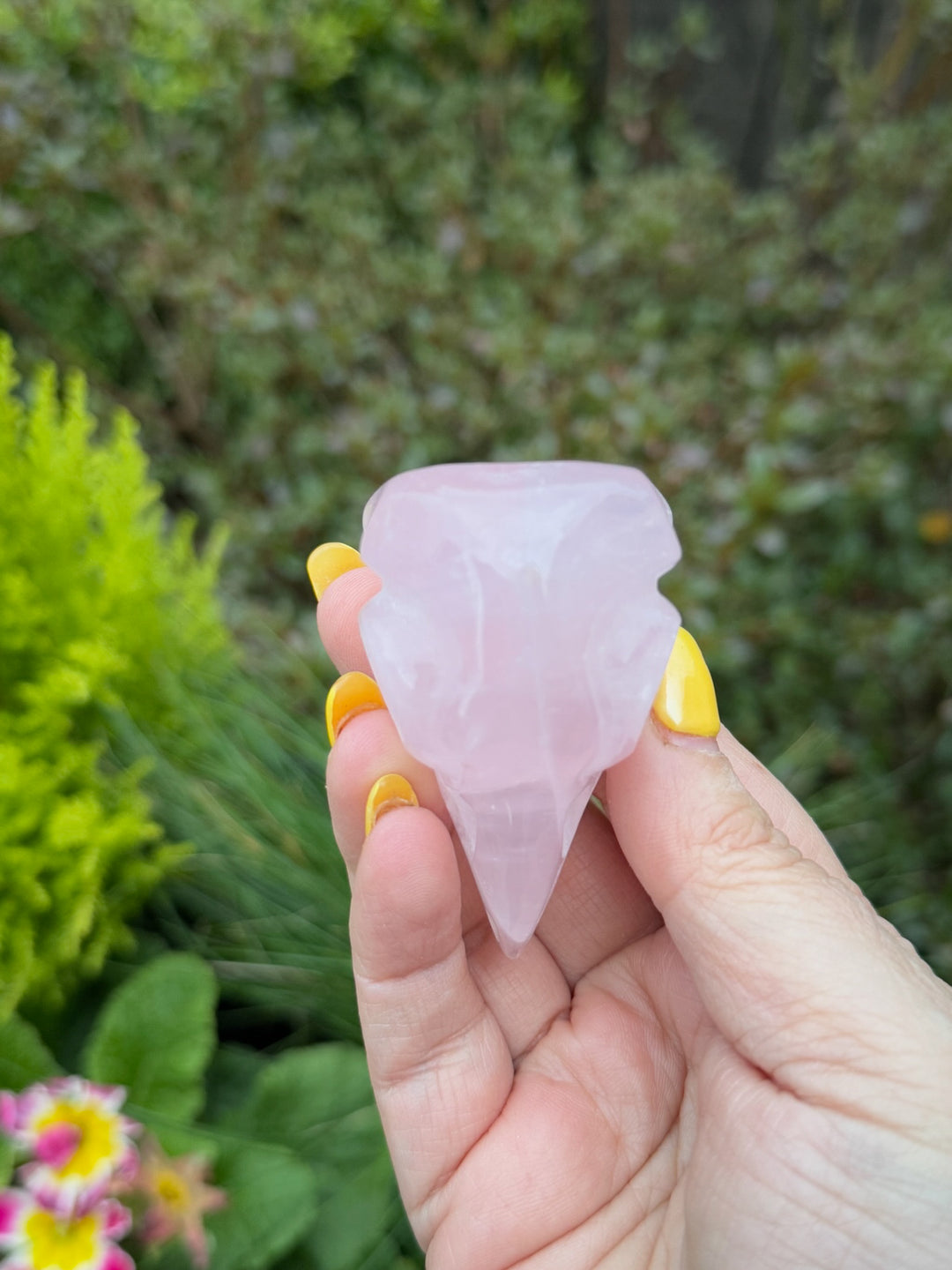 Rose Quartz Raven Skull Carving