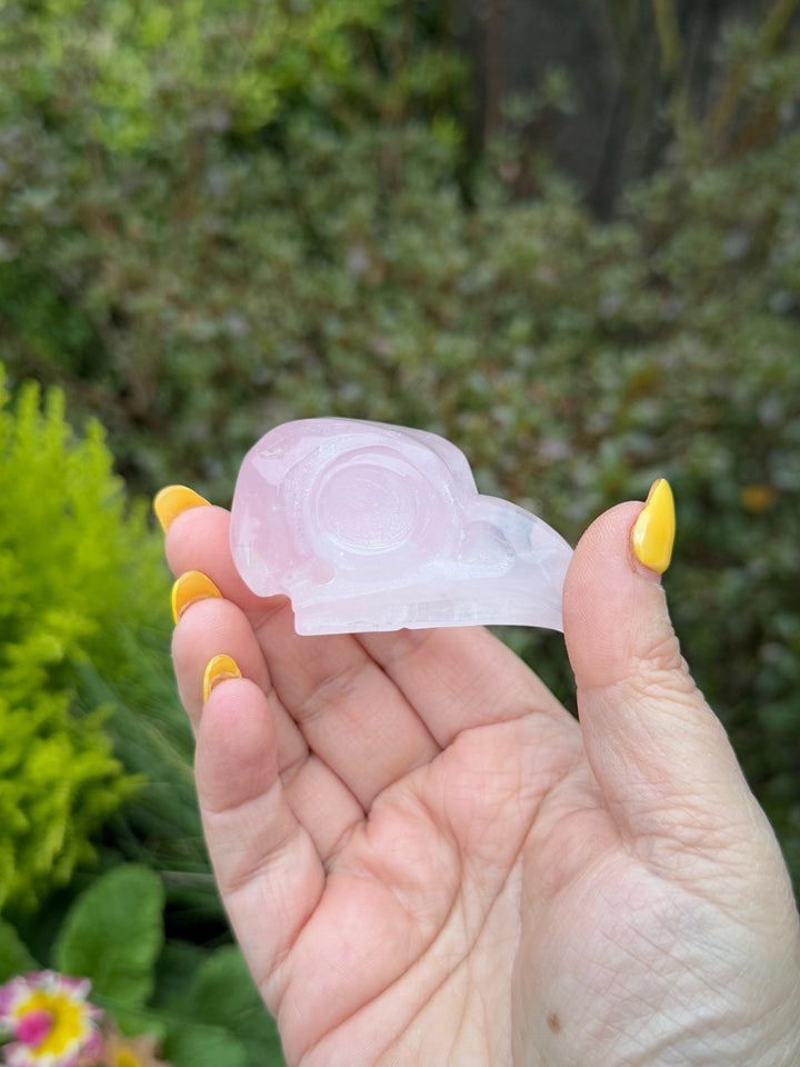 Rose Quartz Raven Skull Carving