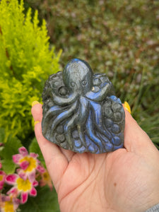 Blue Flash Labradorite Octopus Carving