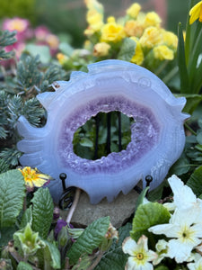 Amethyst and Agate Fish Carving with Stand