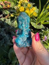 Load image into Gallery viewer, Gemmy Blue Apatite Buddha Carving
