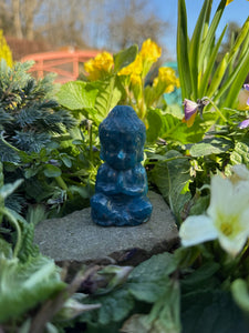 Gemmy Blue Apatite Buddha Carving