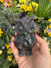 Load image into Gallery viewer, Large Garnet and Arfvedsonite Owl Carving
