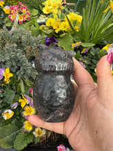 Load image into Gallery viewer, Large Garnet and Arfvedsonite Owl Carving
