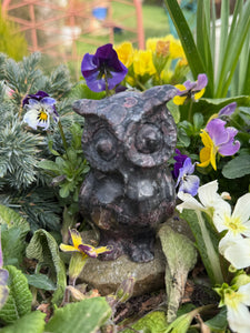 Large Garnet and Arfvedsonite Owl Carving