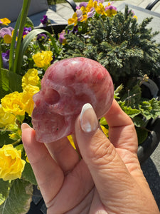 High Quality Pink Tourmaline Rubellite Skull Carving