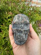 Load image into Gallery viewer, Unusual Uv Reactive Blue Kyanite Skull with Garnet
