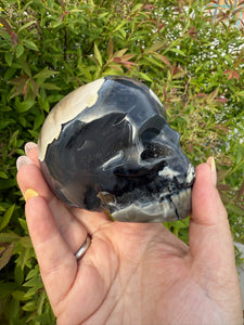 Uv Reactive Volcano Agate Skull Carving with Druzy
