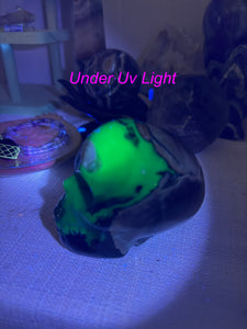 Uv Reactive Volcano Agate Skull Carving with Druzy