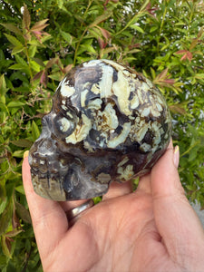 Uv Reactive Volcano Agate Skull Carving with Druzy