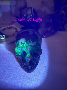 Uv Reactive Volcano Agate Skull Carving with Druzy